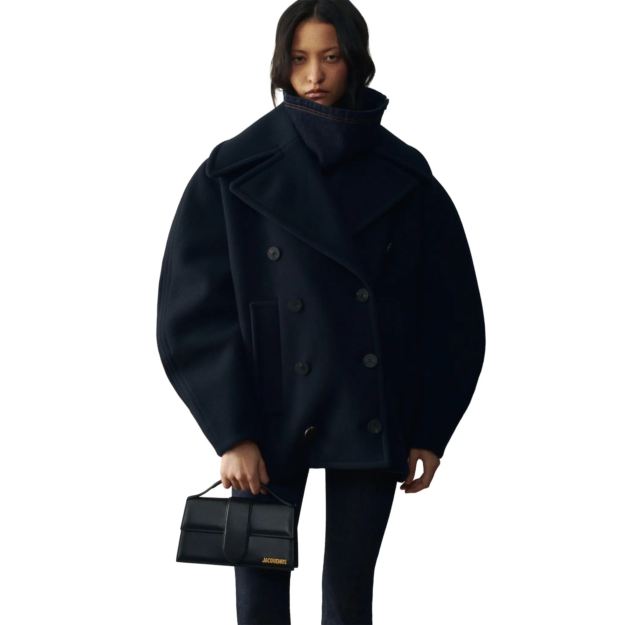 Model View of Jacquemus Large Bambino Black Crossbody Bag 213BA07-213 300990